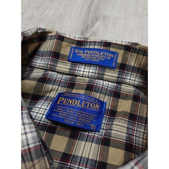 Pendleton Virgin Wool Stewart Camel Tartan Long Sleeve Button Down Shirt Large - Picture 5 of 6